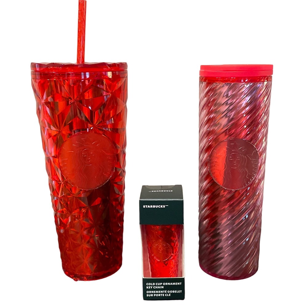 Starbucks Holiday Red Cold & Hot Beverage & Christmas Ornament Bundle